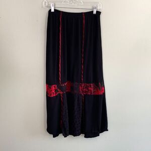 Tommy n LouLou Whimsigoth Midi Skirt Lace Panel Womens Small Black Red USA